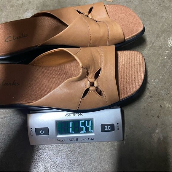Clarks tan vintage Y2K square toe wedge slide chunky leather sandal comfort 9 - Picture 8 of 8
